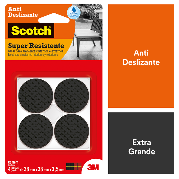 Protetor Antideslizante Redondo Preto 38cm Autoadesivo Scotch 3M 4 peças