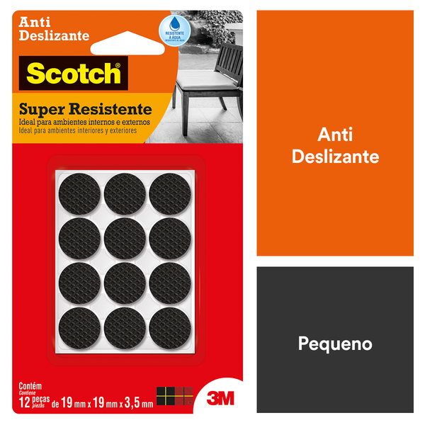 Protetor Antideslizante Redondo Preto 19cm Autoadesivo Scotch 3M 12 peças