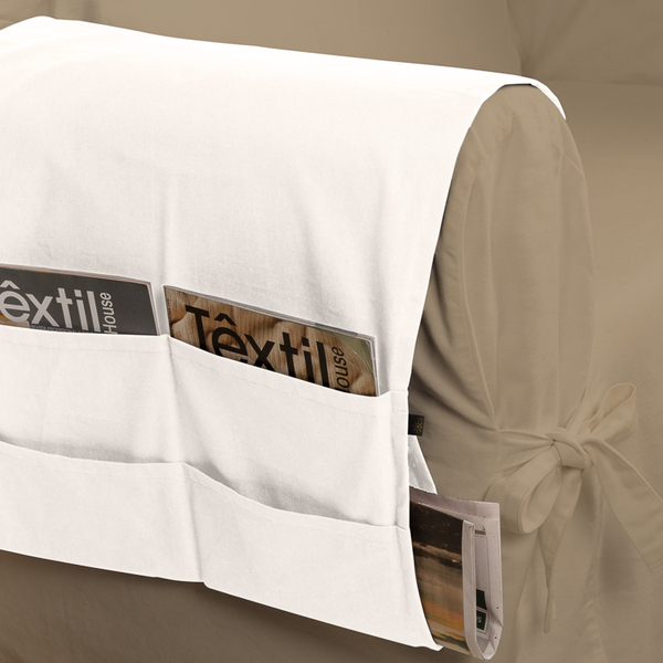 Protetor De Braço De Sofá Com Porta Revista Brim Puro Algodão