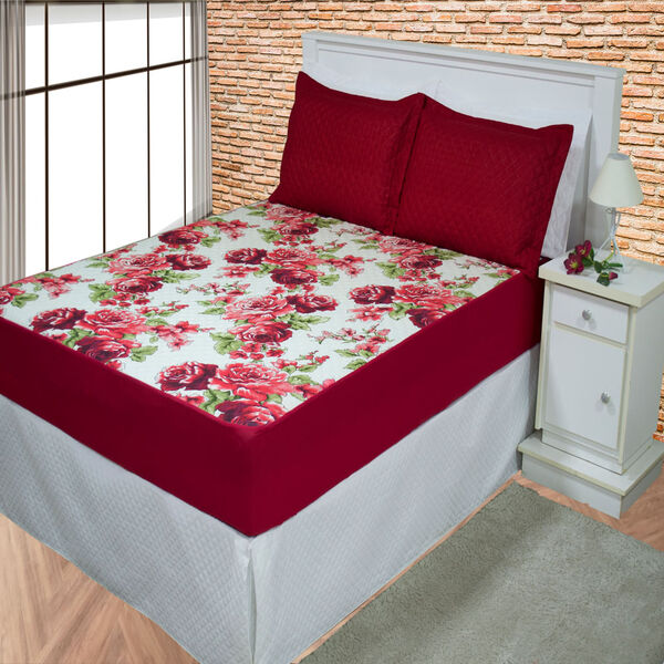 Protetor De Colchão Impermeável Casal Floral Vermelho Enxovai