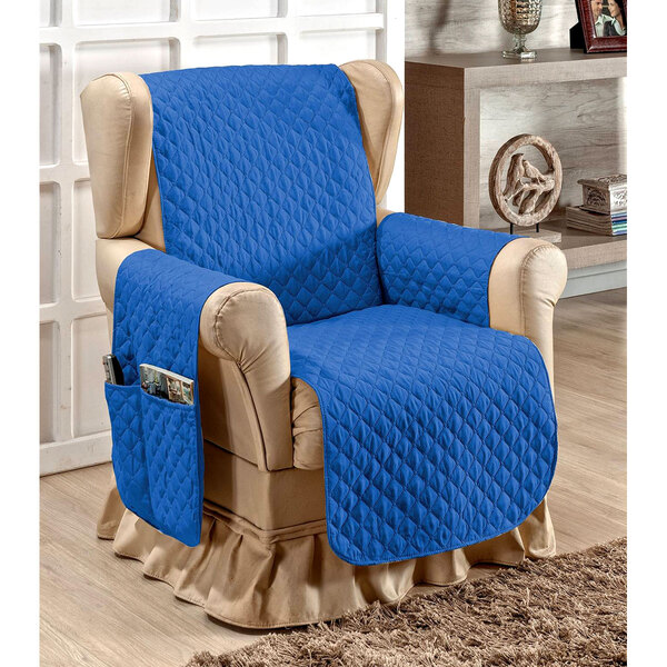 Protetor De Poltrona Azul Matelado 1 Peça Com Porta Objetos L