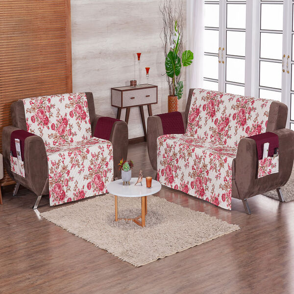 Protetor De Sofá 2 E 3 Lugares Bouquet Rosé Enxovais Aquarela