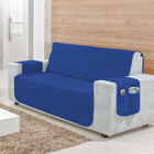 Protetor De Sofá 4 Lugares Azul Matelado Liso