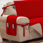 Protetor De Sofá Dupla Face Premium 3 Lugares - Vermelho/cáqui