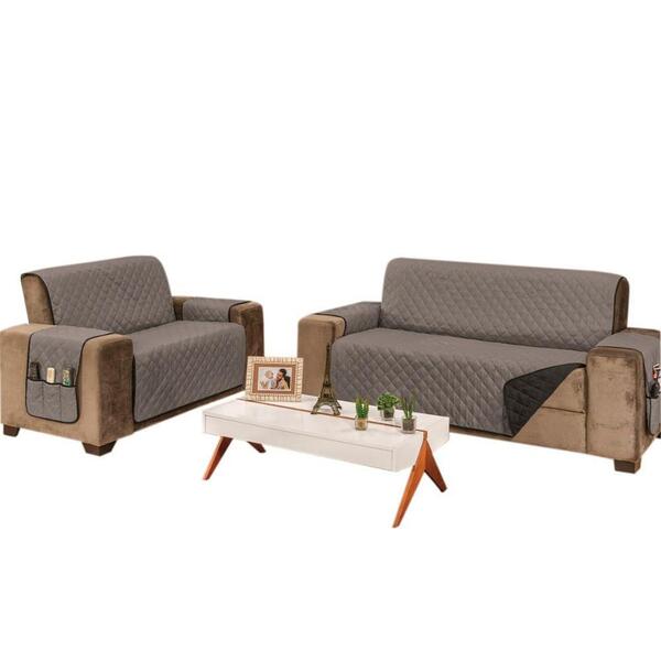 Protetor De Sofá Microfibra 03 E 02 Lugares Cinza E Preto