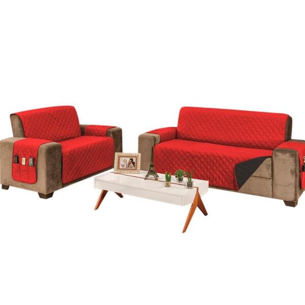 Protetor De Sofá Microfibra 03 E 02 Lugares Vermelho E Preto