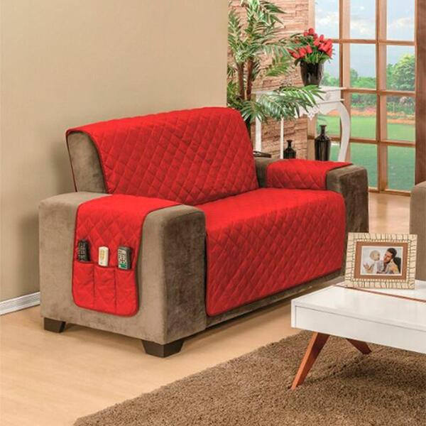 Protetor P/ Sofá De 02 Lugares King 1,20m Vermelho Com Preto