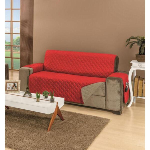 Protetor P/ Sofá De 04 Lugares King 2,40m Cáqui Com Vermelho