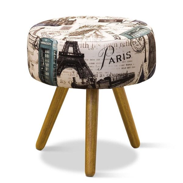 Puf Redondo Banqueta Decorativo Retro Pés Palito Tecido Suede