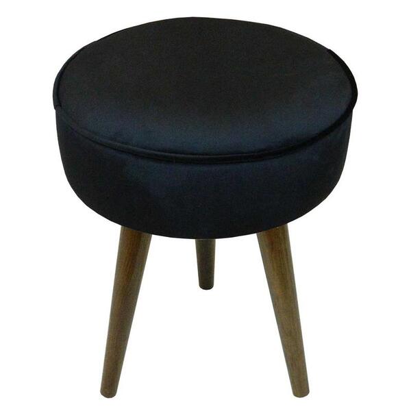 Pufe Detroit Redondo Peach Veludo Preto Com Pé Palito