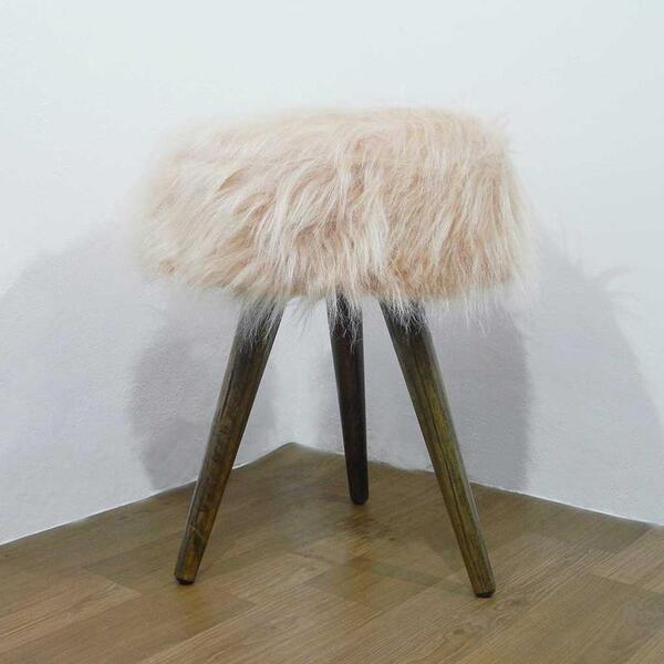 Pufe Detroit Redondo Peludo Rosê Com Pé Palito