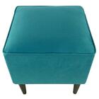 Pufe Milão Sigma Quadrado Suede Liso Azul Celeste Pé Palito