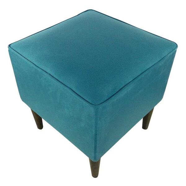 Pufe Milão Sigma Quadrado Suede Liso Azul Celeste Pé Palito