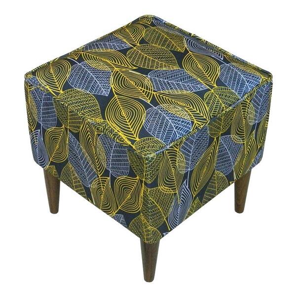 Pufe Milão Suede Folhas Amarela Com Cinza Suprema