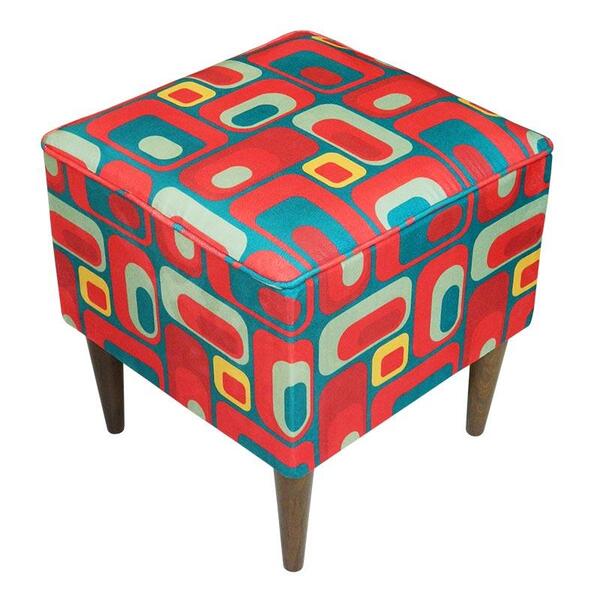 Pufe Milão Suede Quadrados Verde Com Vermelho Suprema