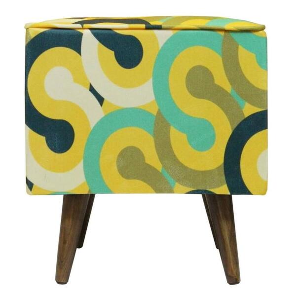 Pufe Modena Círculos Unidos Amarelo Pé Palito Inclinado