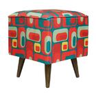 Pufe Modena Retângulos Verde Vermelho Pé Palito Inclinado