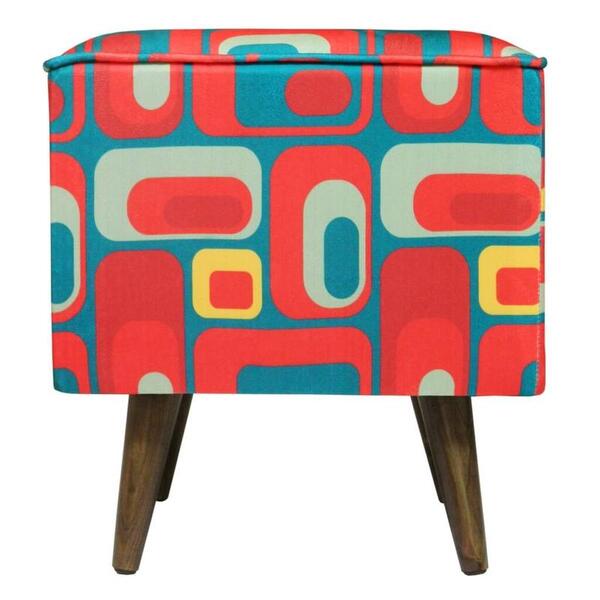 Pufe Modena Retângulos Verde Vermelho Pé Palito Inclinado