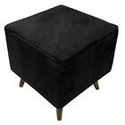 Pufe Quadrado Em Suede Preto Pé Palito Inclinado