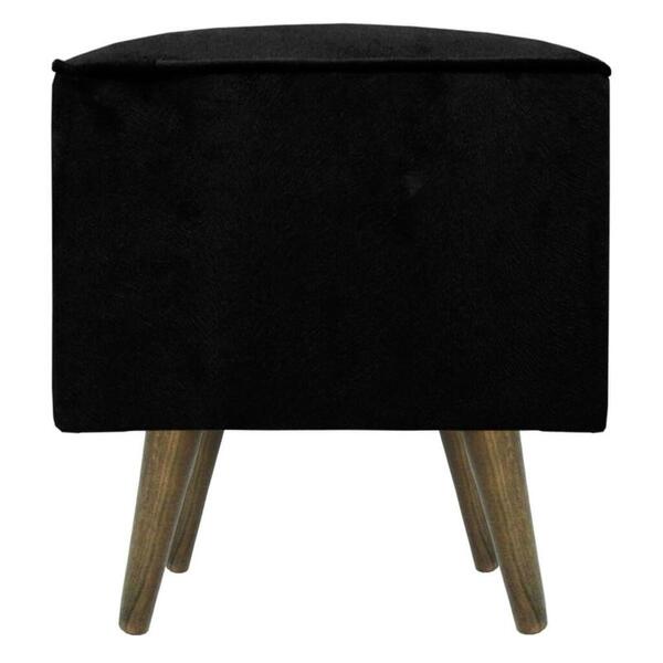 Pufe Quadrado Em Suede Preto Pé Palito Inclinado