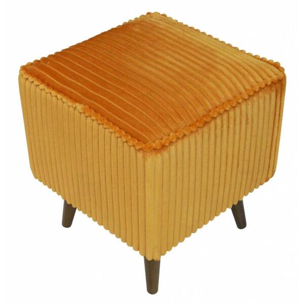 Pufe Veludo Relevo Dourado Pé Palito Inclinado