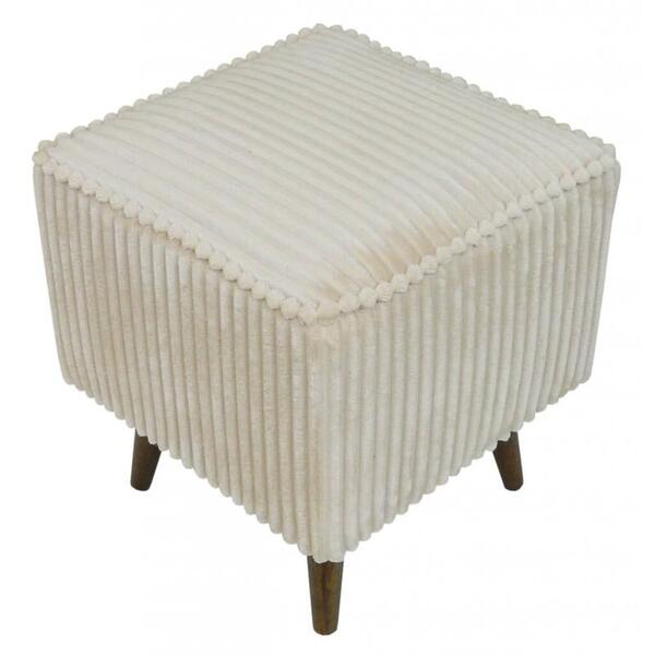 Pufe Veludo Relevo Marfim Pé Palito Inclinado
