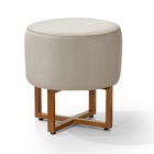 Pufes Banquinho Veludo Bege Para Sala Com Pés Dourado Estilo