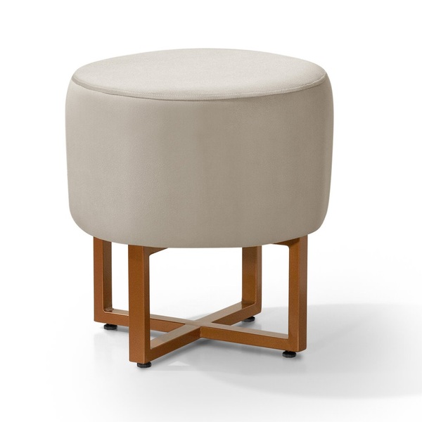 Pufes Banquinho Veludo Bege Para Sala Com Pés Dourado Estilo