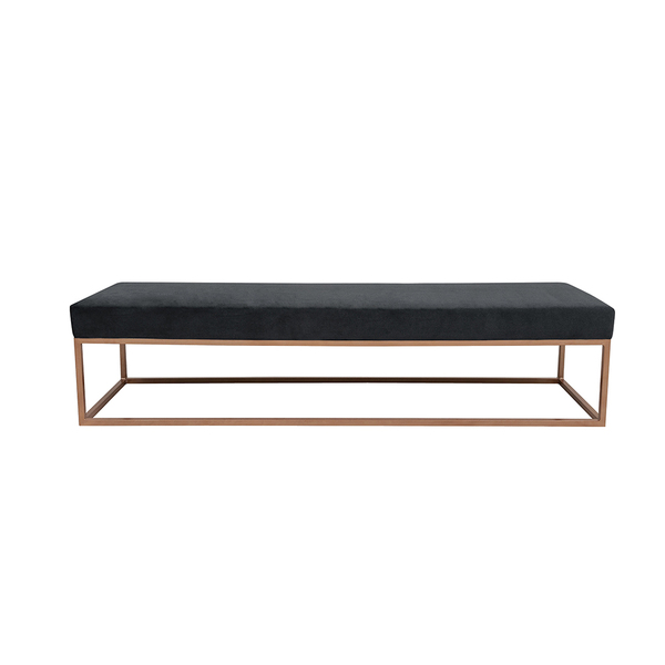 Puff 2 Lugares Giulia 160cm Sfn Veludo Cinza Requadro Bronze