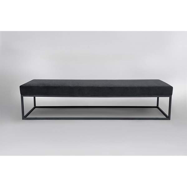 Puff 2 Lugares Giulia 160cm Sfn Veludo Cinza Requadro Grafite