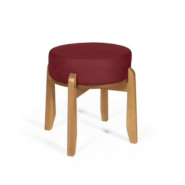 Puff  Estofado Vira Mesa Redondo New Liz Em Madeira Bordô - S