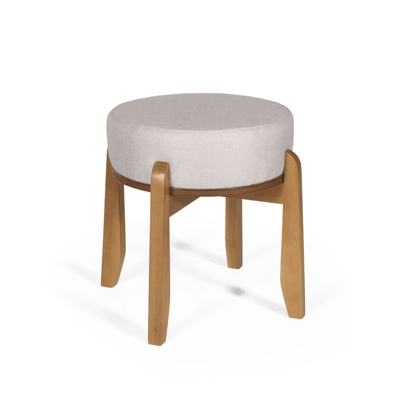 Puff  Estofado Vira Mesa Redondo New Liz Em Madeira Cinza Cla