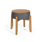 Puff  Estofado Vira Mesa Redondo New Liz Em Madeira Cinza - S