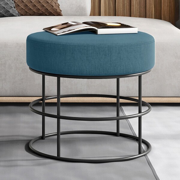 Puff Anunciação Preto/linho Jeans Azul - Mais Decor