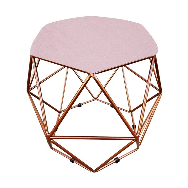 Puff Aramado Hexagono Decorativo Industrial Cobre Com Suede -