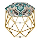 Puff Aramado Hexágono Estampado D76 Base Dourado D'rossi