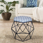 Puff Aramado Hexágono Estampado Geométrico Verde D04 Base Pre