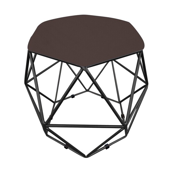 Puff Aramado Hexágono Suede Base Preto - D'rossi - Marrom