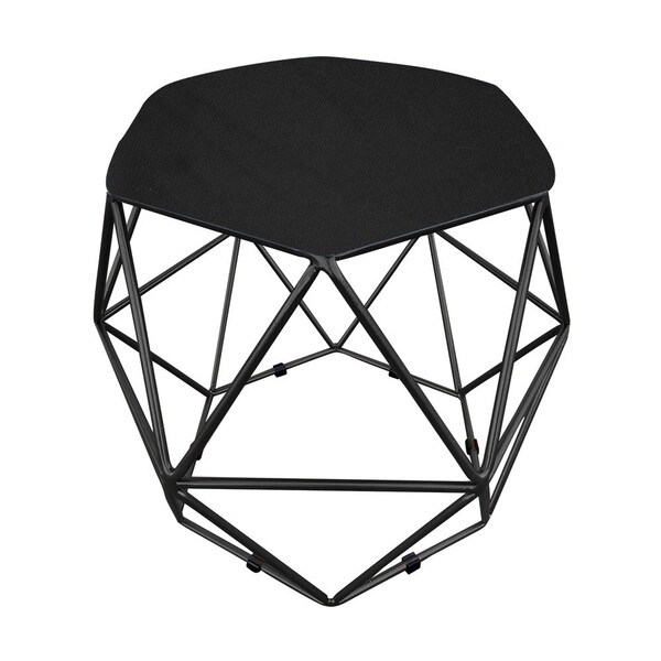 Puff Aramado Hexágono Suede Base Preto - D'rossi - Preto