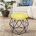 Puff Aramado Hex?gono Pelucia Amarelo Base Preto - D'rossi