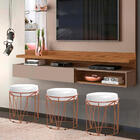 Puff Aramado Polo Corino Branco Base Bronze Bnn Decor