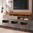 Puff Aramado Polo Corino Preto Base Bronze Bnn Decor