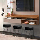 Puff Aramado Polo Corino Preto Base Preta Bnn Decor