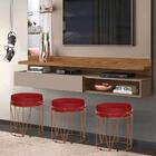 Puff Babu Bronze Veludo Vermelho Metal Móveis