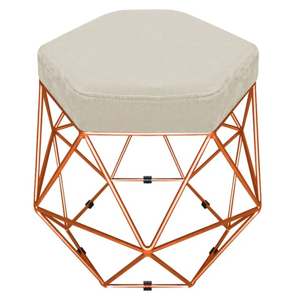 Puff Banco Decorativo Aramado Hexagonal Base Eiffel Bronze Su