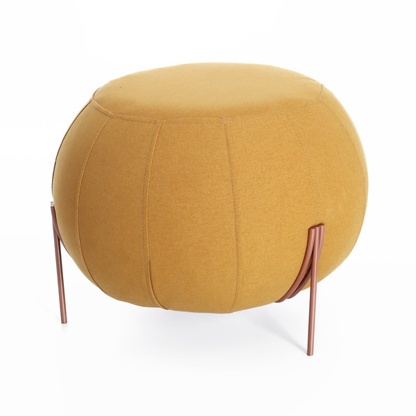 Puff Banco Decorativo Orlando Oval Tecido Veludo Mostarda Pés