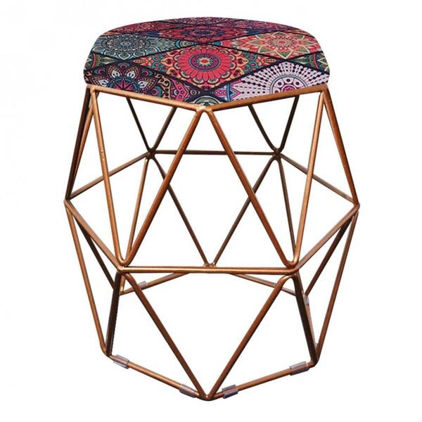 Puff Banqueta Aramado Luna Hexágono Base Bronze Mandala Color