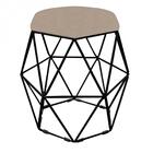 Puff Banqueta Aramado Luna Hexágono Base Preto Suede Bege
