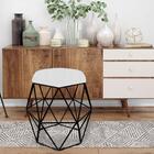 Puff Banqueta Aramado Luna Hexágono Base Preto Suede Branco