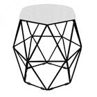 Puff Banqueta Aramado Luna Hexágono Base Preto Suede Branco